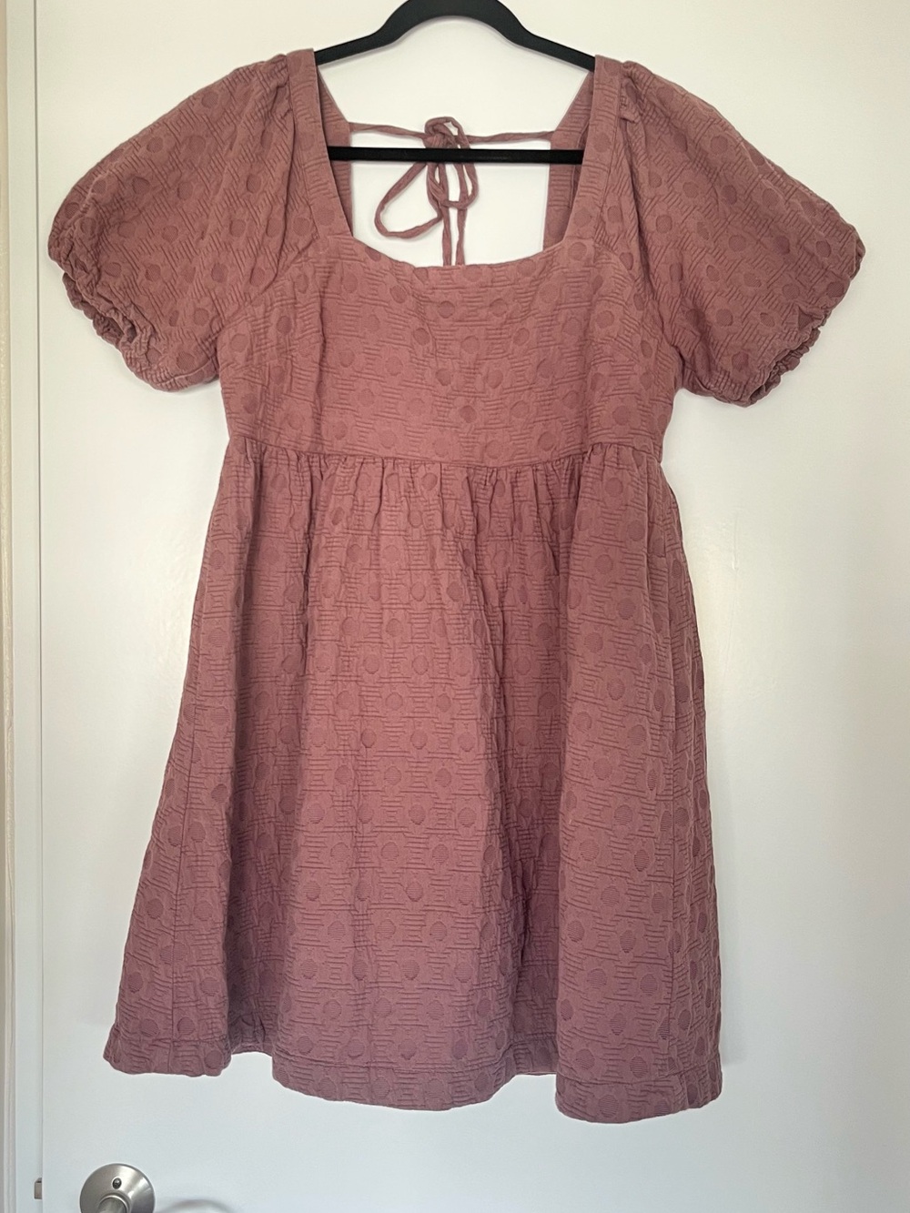Madewell Dusty Mauve Textured Puff-Sleeve Mini Dress